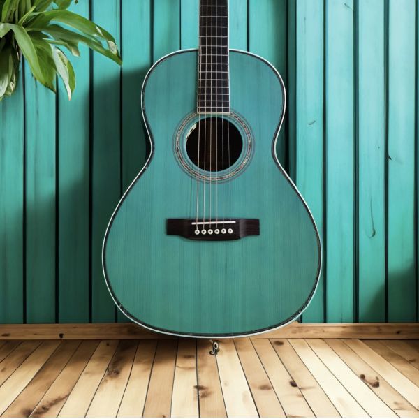 Custom O28 Parlor Solid Rosewood Back Side Acoustic Guitar with 45mm Nut Width small O Guitar in Satin Blue Finishing