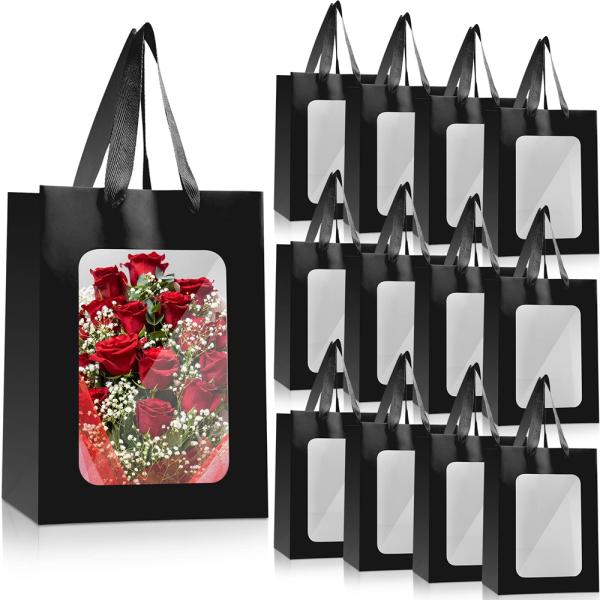 Embalaje de regalo de flores personalizado Bolsas de papel Kraft con ventana transparente y logotipo personalizado