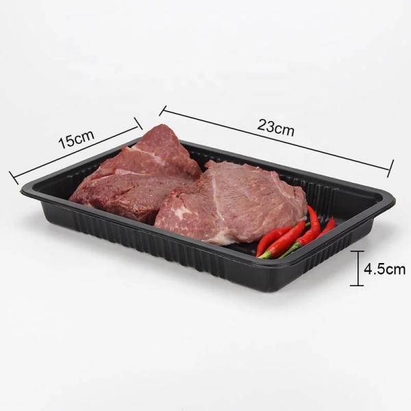 Black Eco Friendly Supermarket 15*23*4.5cm Plastic Meat Tray