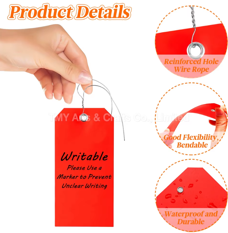 Blank Writable Waterproof Shipping Plastic Tags 6 1/4 X 3 1/8 Inches Steel Wire Heavy Duty Outdoor Durable Security