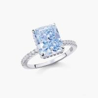 Baguete prateado diamante azul 5A corte de gelo CZ Anel de noivado de casamento para mulheres 925 prata esterlina
