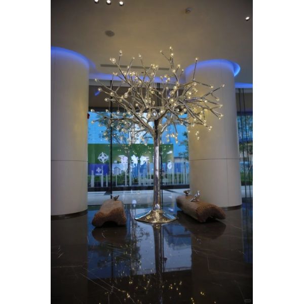 Luxury Hotel Lobby Decor: Custom - Made Stainless Steel Crystal Tree Sculpture