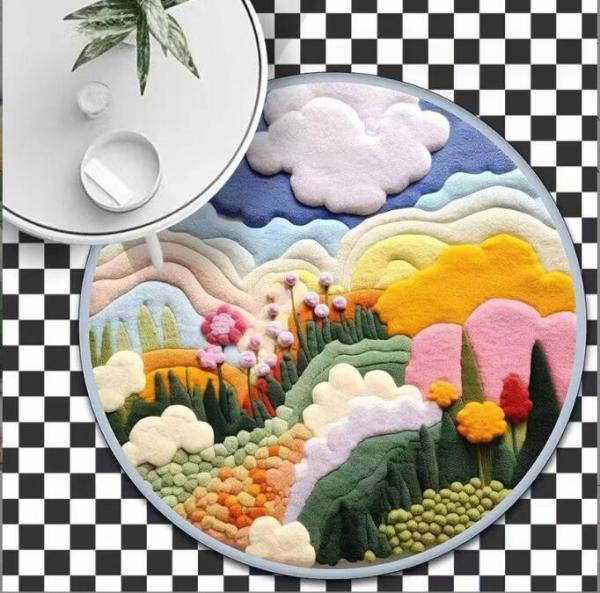 Arco-íris circular Tapete do quarto infantil Efeito 3D Cartoon Nuvem Decorado Tapete