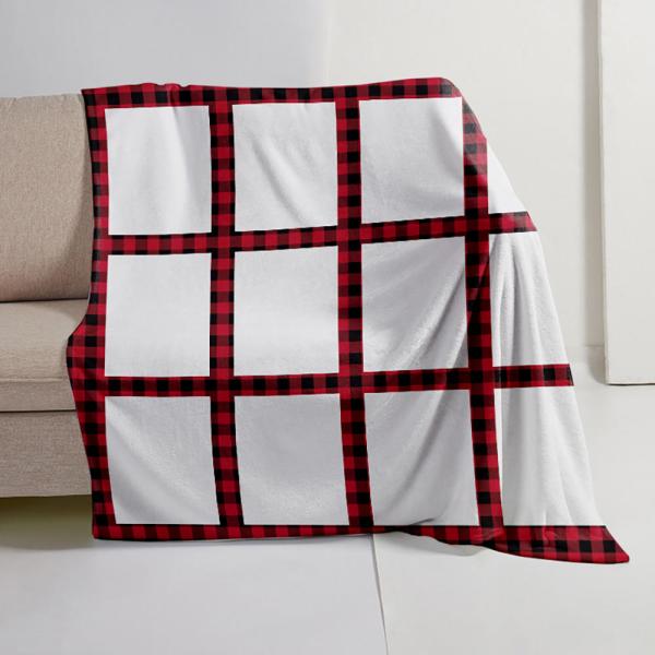Polyester Christmas Printed Subbank Throw Blanket with Red Plaid Panel and Tassel Trim