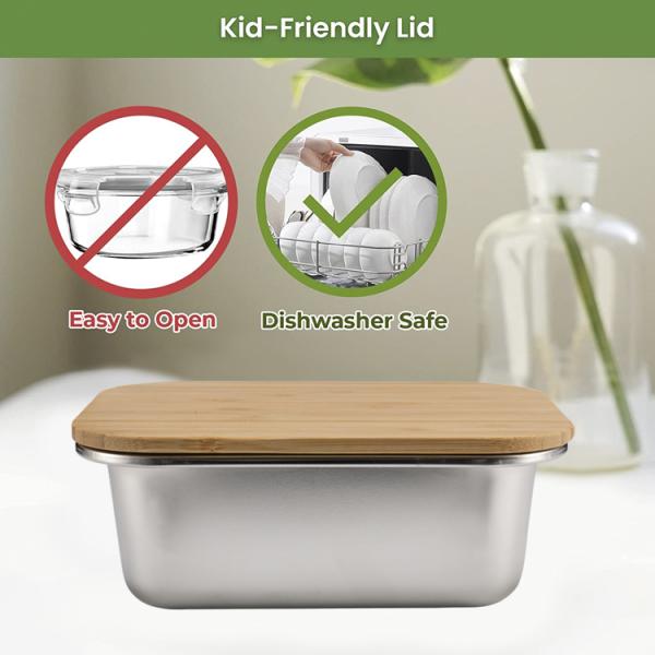 IKOO Reusable Meal Prep Boxes Stainless Steel Food Container with Bamboo Lid 