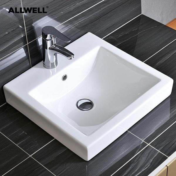 ALLWELL Hot Sale Wash Basins Sink Bathroom Square Shape Ceramic Bathroom Basins Sanitary Ware Sink Basins