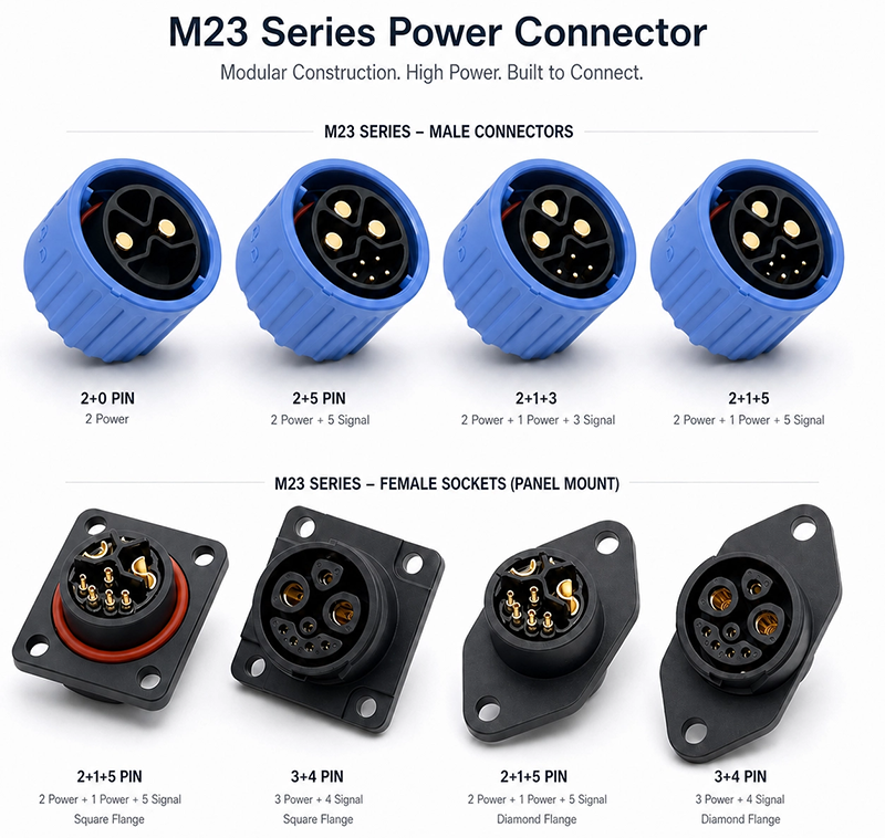 E-motorcycle Solution M23 Series 30A Heavy Duty Waterproof Circular Connector For High Power Equipment