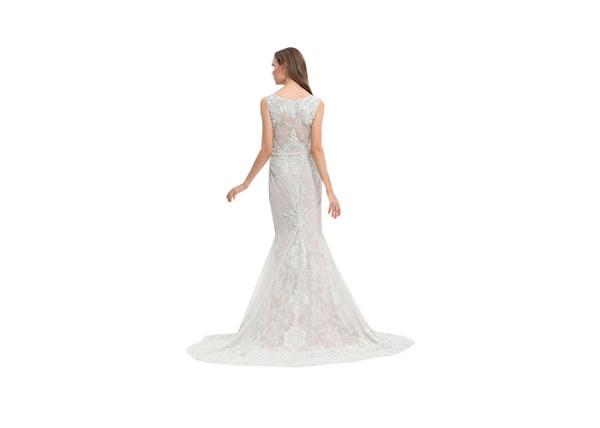 White Elegant European Style Evening Dresses Gown Lace Embroidery Sweep Train