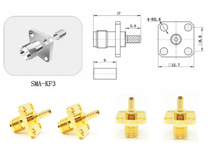 отверстия приложения 4 припоя соединителя 50Ohm женские SMA RF служат фланцем установка