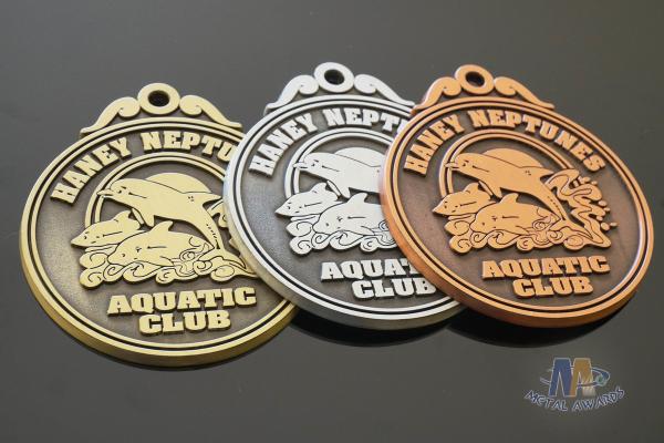 Custom Engraved 2D Model Medals Antique Gold / Silver / Copper Plating