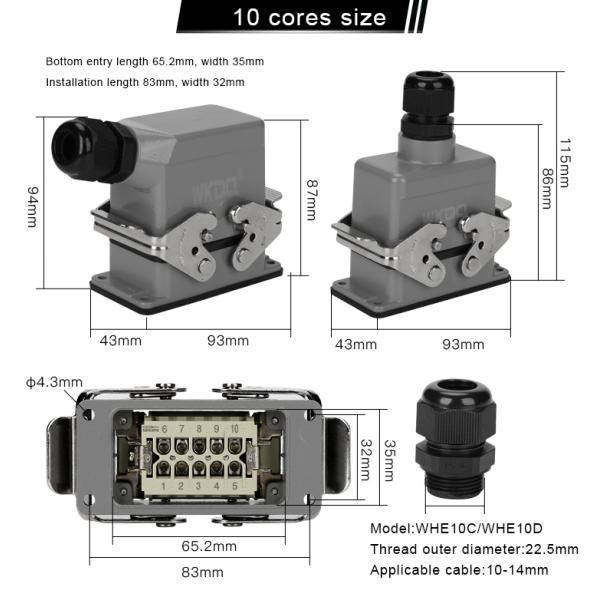 6 кабельных соединителей AWG18 сверхмощных IP65 ядров прямоугольных