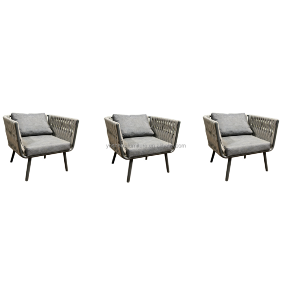 Outdoor Rope Woven Armchair with Cushion for Patio Garden Balcony