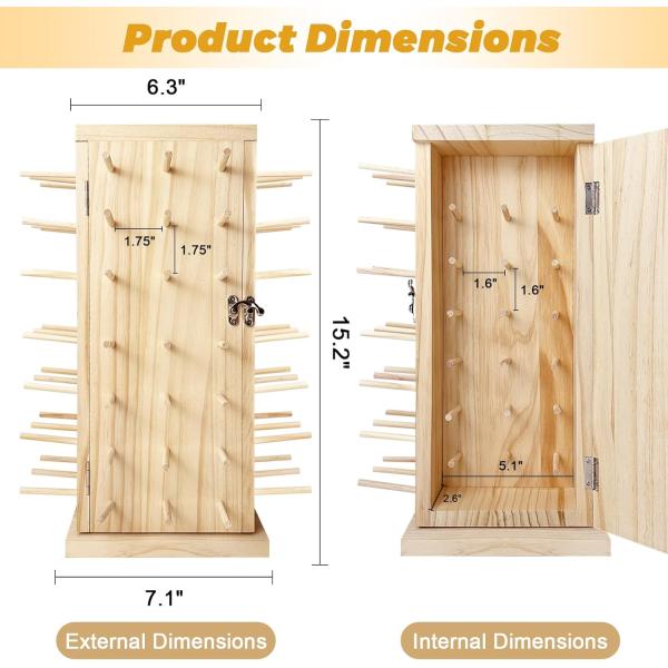360 Degree Rotating Wooden Thread Holder Ideal Storage for DIY Spools Thread Braiding