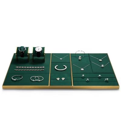 Dark Green Suede Luxury Jewelry Tray Pendant Earring Bangle Necklace Storage Trays