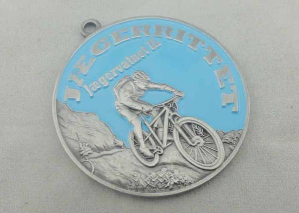 Bike Sport Enamel Medal Brass Stamped With Antique Silver Plating