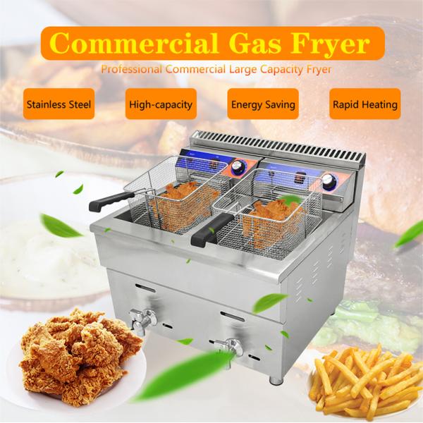 220V двойной резервуар газовый глубокий фритюрный аппарат для ресторана быстрого питания Нержавеющая сталь куриный фритюр
