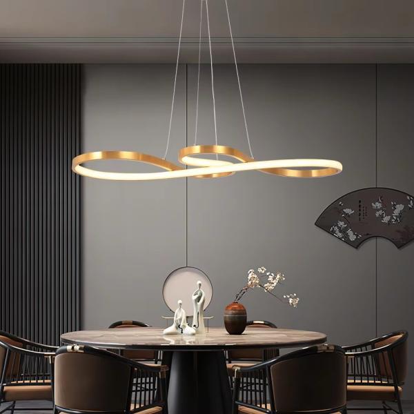 Lámpara de pendiente de oro en espiral y blanco acrílico difusor para salón y cocina abierta o decoración de la iluminación del dormitorio