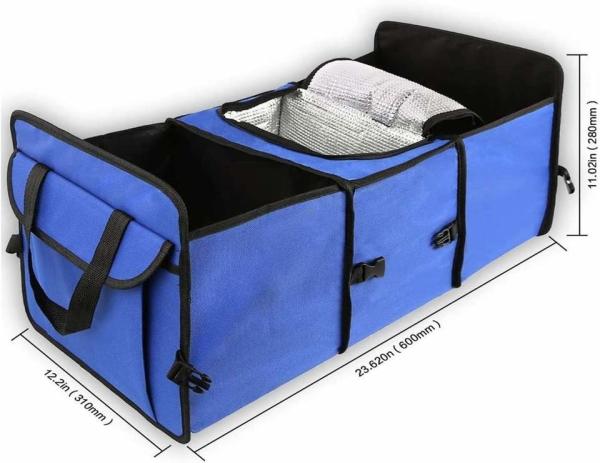Car Trunk Organizer with Cooler Bag for Hot/Cold Food While Traveling Shopping Camping, Collapsible Auto Trunk Storage