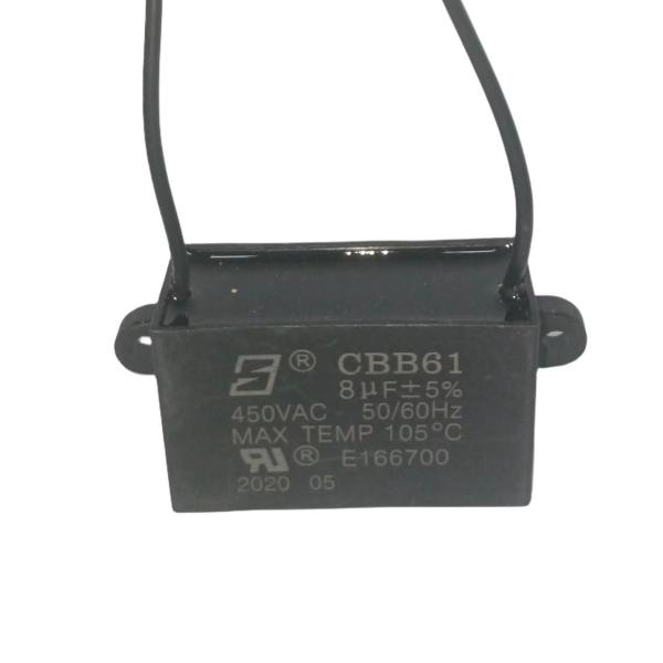 8.0mfd CBB61 450V Max Temp 105℃  Ceiling Fan Capacitor With 100 Line Length