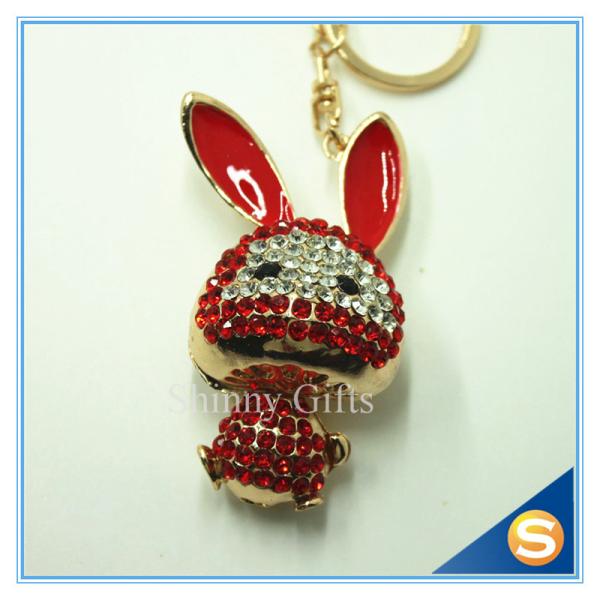 Trendy Rhinestone Cute Rabbit Shape Crystal Gold Plated Key Chain For Handbag Decoraction