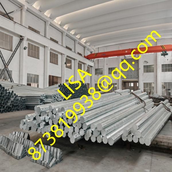 35FT Direct Buried Galvanized Octagonal Steel Pole 500KGF Metal Utility Pole with Welded Top Cap and Bottom Bearing Plate