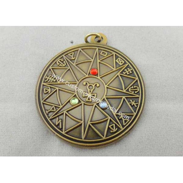 Custom Round Rhinestone Die Cast Medals By Zinc Alloy Without Enamel