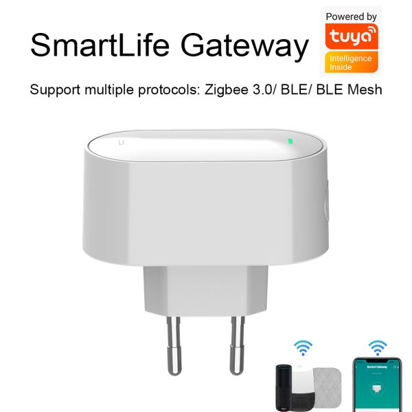SIXWGH EU Plug-in Smart Life Gateway 3-in-1 Zigbee 3.0/BLE/BLE Mesh Hub 128+ Devices Control Alexa App Home Smart Home WiFi