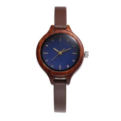 Small Lady Modern Wood Watches With Blue Dials Red Sandalwood Cases
