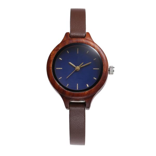 Small Lady Modern Wood Watches With Blue Dials Red Sandalwood Cases