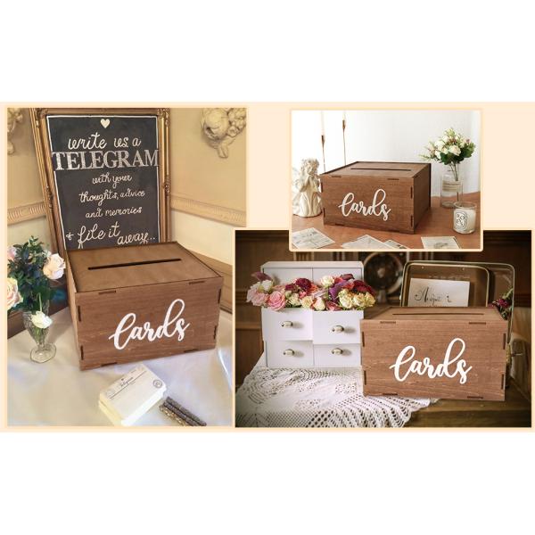 Wedding Card Box for Reception Brown Wooden Envelope Money Box Printing Laser Engrave