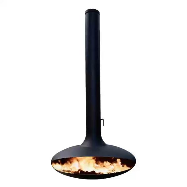 Suspended wood burning gas fireplace suspended indoor steel custom black paint decorative fireplace
