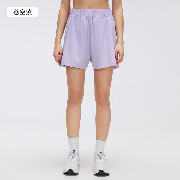 Lavender Elastic Waist Casual Shorts with Side Pockets for Women Daily and Athletic Wear