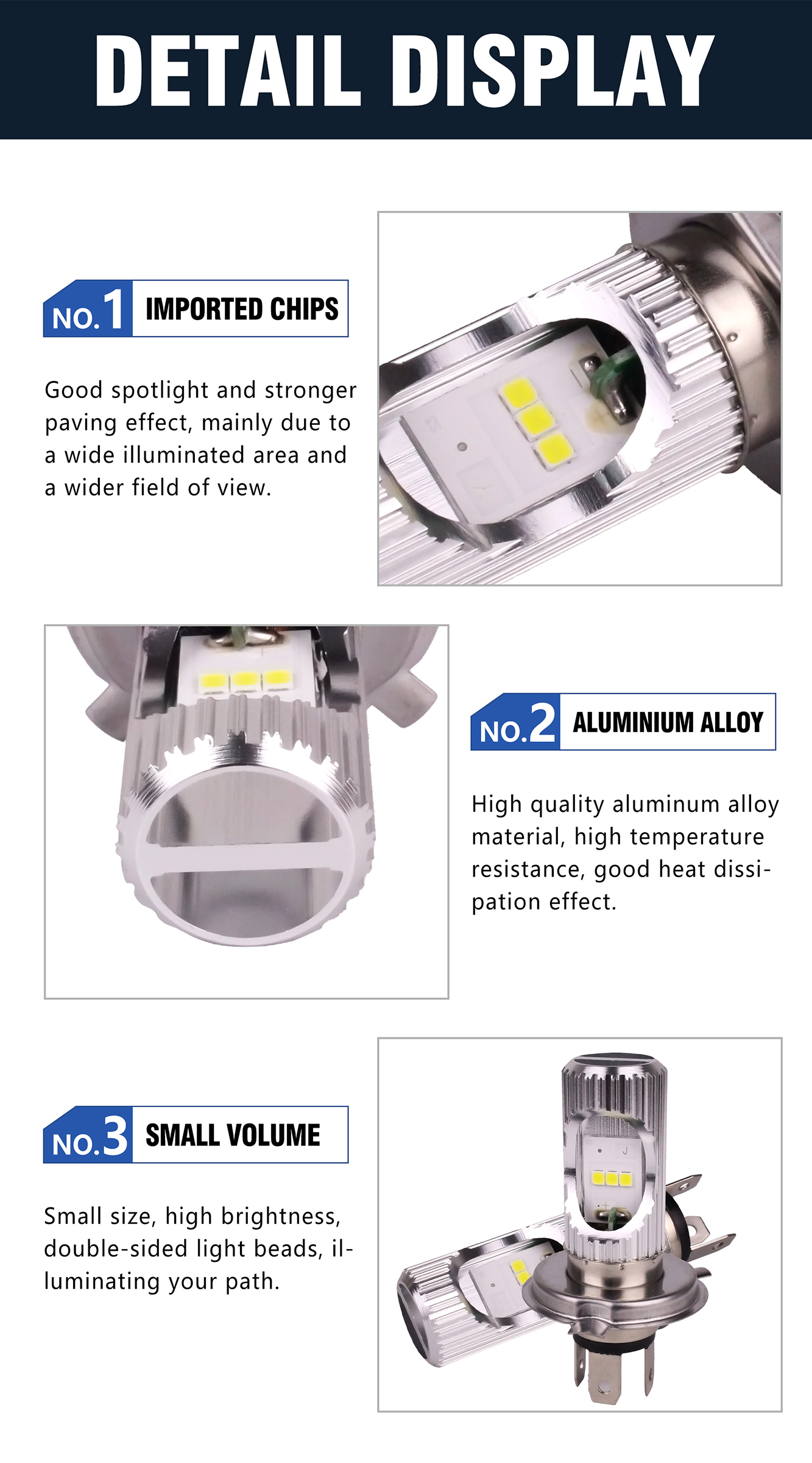10W Motorcycle LED Bulb 9V - 80V Motorcycle Spotlight Bulbs 1000LM Smart Temperature Control