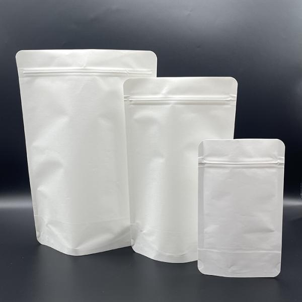 Customized Dry Food Packaging Bags Blank White Kraft Paper Pouch With Ziplock