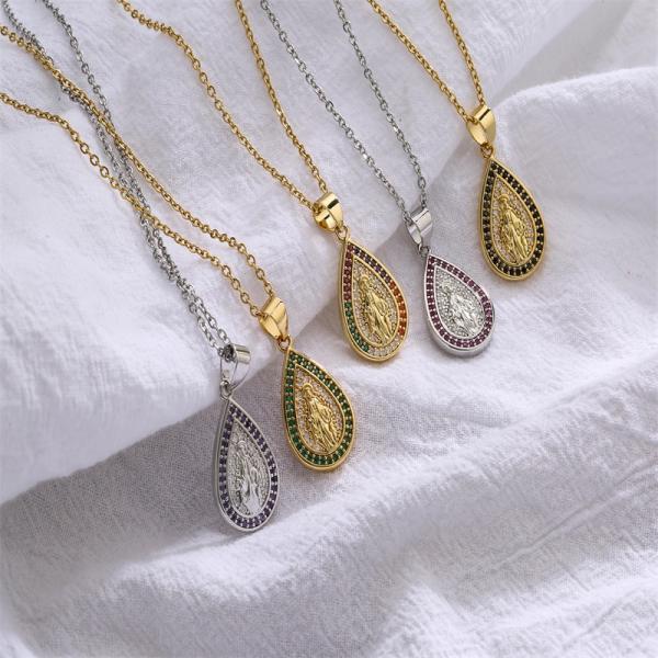 OEM ODM Sterling Silver Drop Necklace Micro Inlaid Virgin Mary Necklace