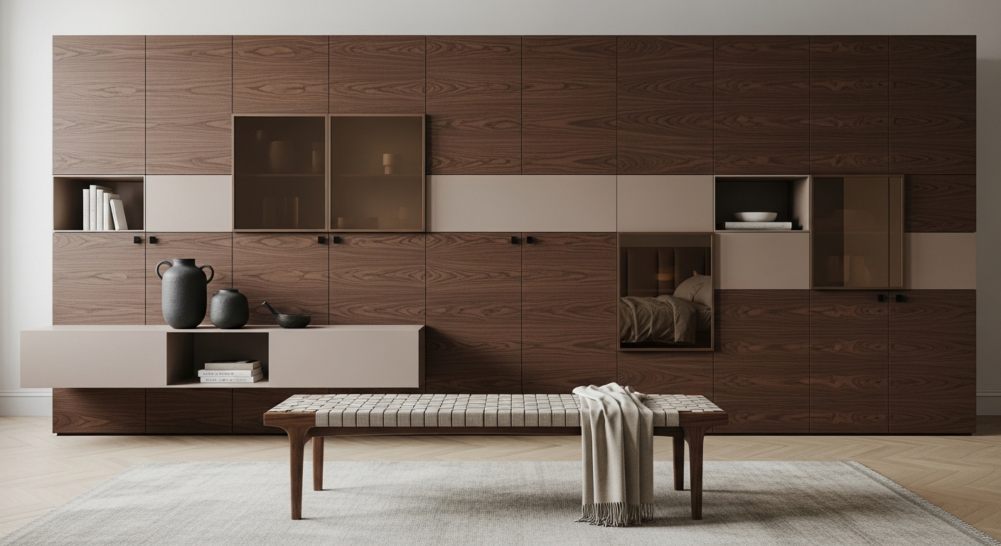 Hotel-Grade Walnut Veneer Wall System in 304 Stainless Steel