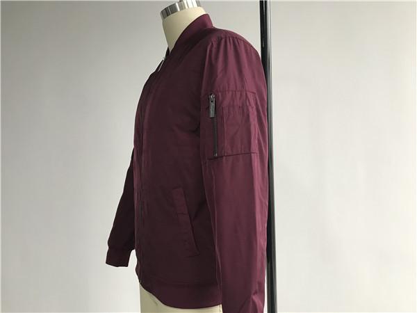 Menswear Zip Through Burgundy Polyester Bomber Puffer Jacket With Rib Detail Tw76087