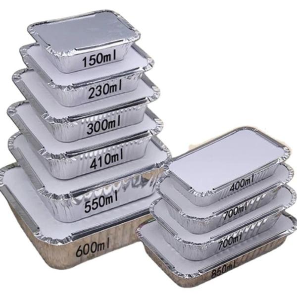 Hotsale Food Grade Custom Logo Rectangle Aluminum Takeaway Foil Food Containers Silver Foil Baking Pan/Trays