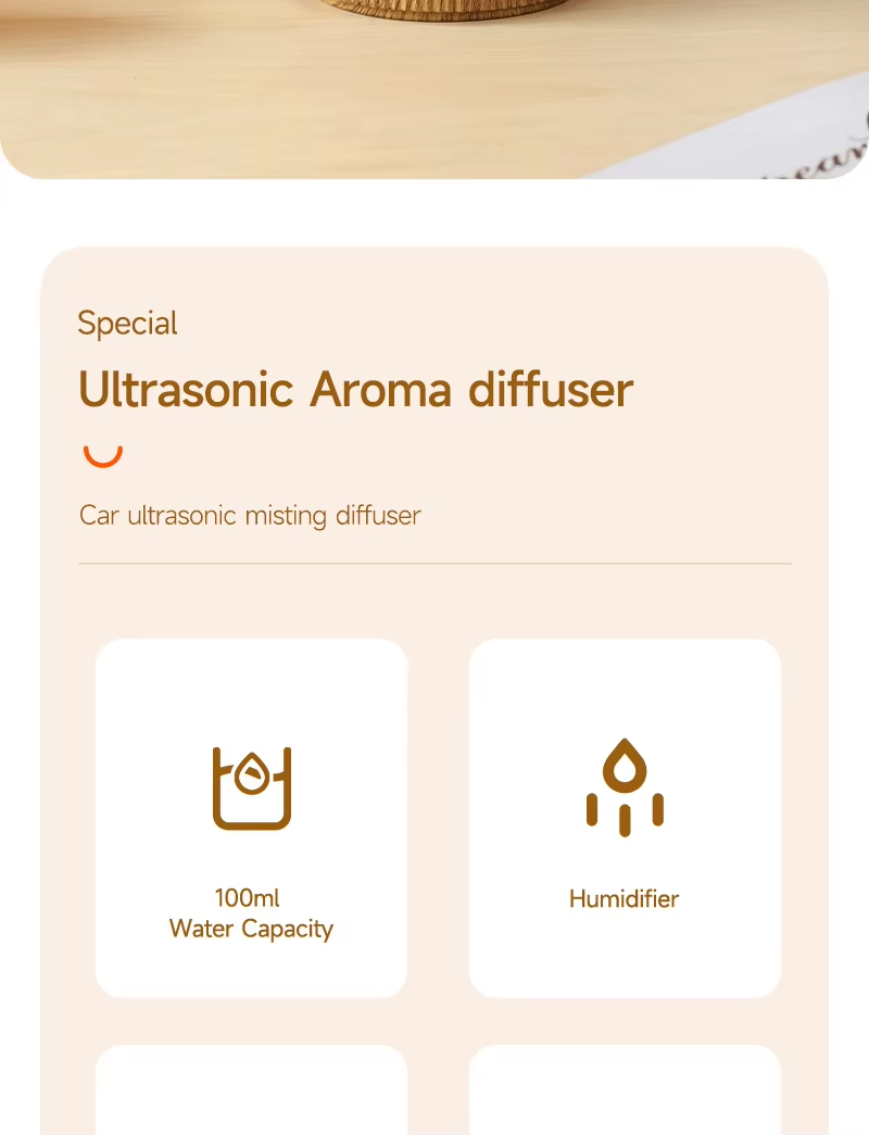 USB Type-C Home Aroma Diffuser with 100ml Water Tank Capacity and Waterless Auto Shut-Off