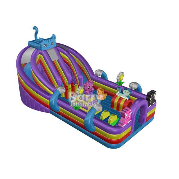Custom Made Blue Cat Inflatable Toddler Playground / Kids Playground Equipment With Colorful Jumping Bounce House