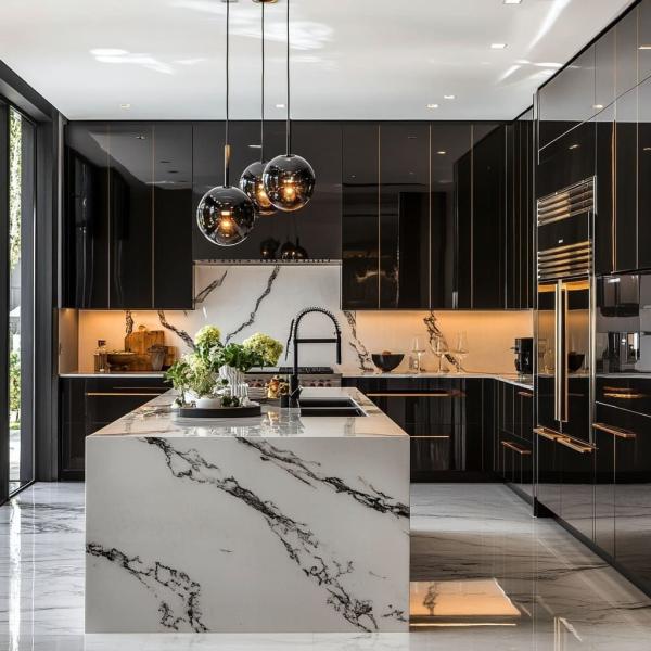 Luxury Modern Designs Home Kitchen Furniture Solid Wood Island Stainless Steel Countertop Plywood Sink Backsplash for Apartments