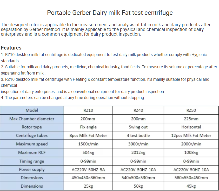 Gerber RZ10 RZ40 RZ50 Laboratory Centrifuge Machine with 8pcs Bottles for Milk Fat Heating
