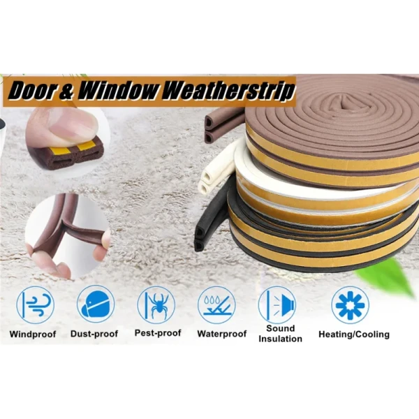 EPDM Door and Window Weatherstrip Gap Blocker Insulation Seal Strip with Self-Adhesive Tape