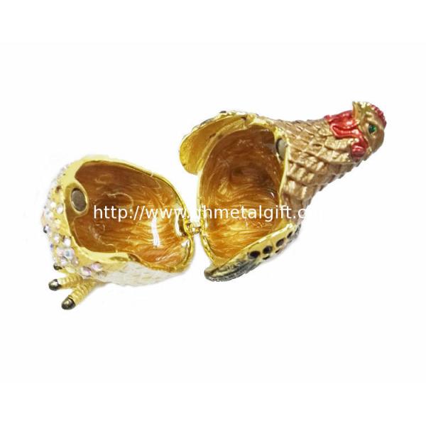 Hen hinged trinket jewelry box for new year rooster figure gifts jeweled enameled trinket boxes