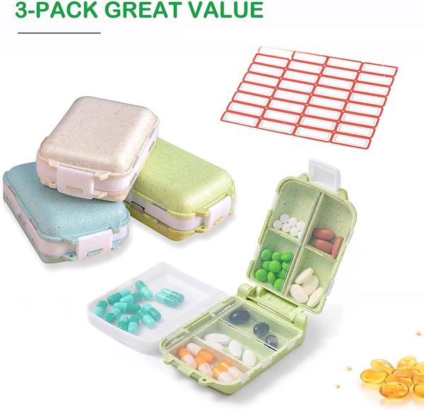 Travel Pill Organizer Moisture Proof Small Pill Box Pill Case with 8 Compartments