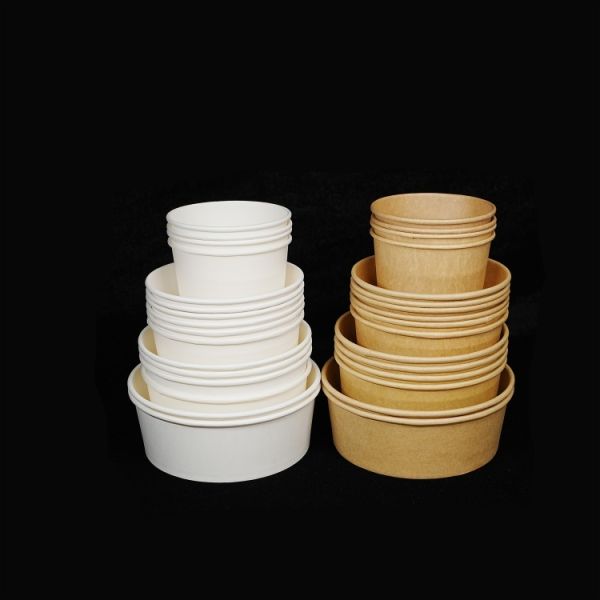 Low price customized eco-friendly recyclable fast food kraft paper restaurant container salad noodle soup paper bowl