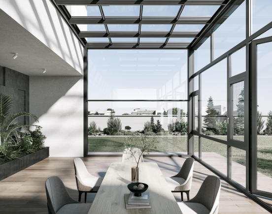 Light Weight Three Track Aluminum Sliding Doors Narrow Edge Glass Frame Door