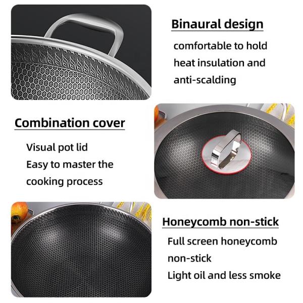 High Capacity Kitchen Wok Pan 18 / 10 Stainless Steel  Non Stick