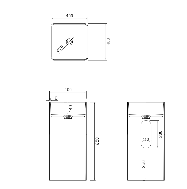 Matte Black Square Corner Pedestal Sink Artificial Solid Stone Washbasin