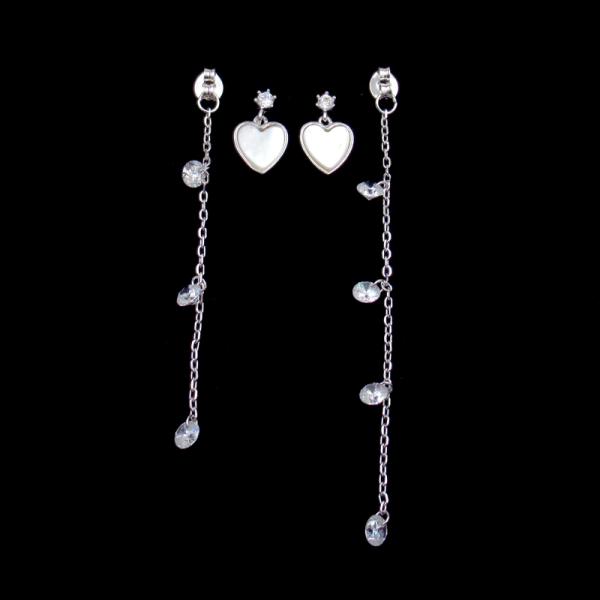 Women Tassel Design Silver Cubic Zirconia Earrings With Real White Gold Plated